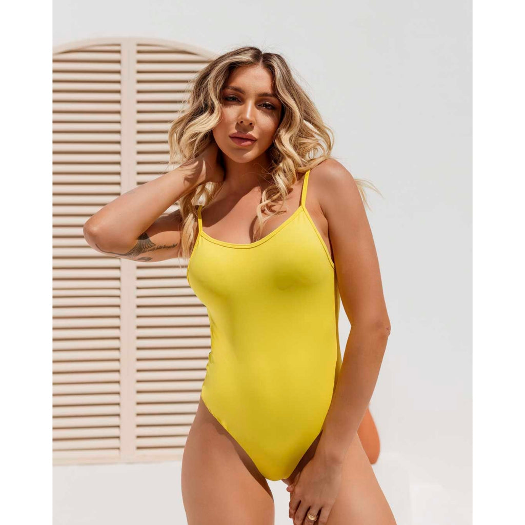 Body Maio Feminino Alça Fina Collant Cavado Liso Poliamida com Bojo