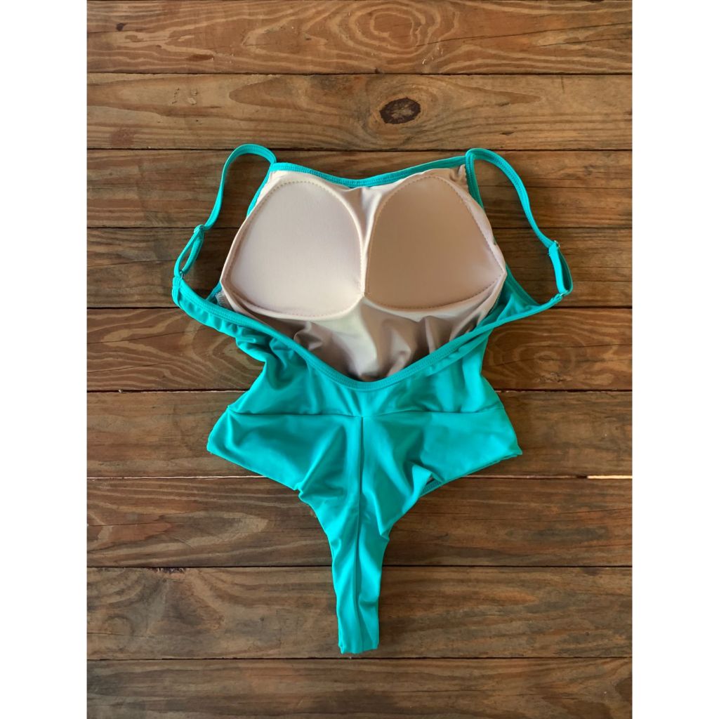 Body Maio Feminino Alça Fina Collant Cavado Liso Poliamida com Bojo