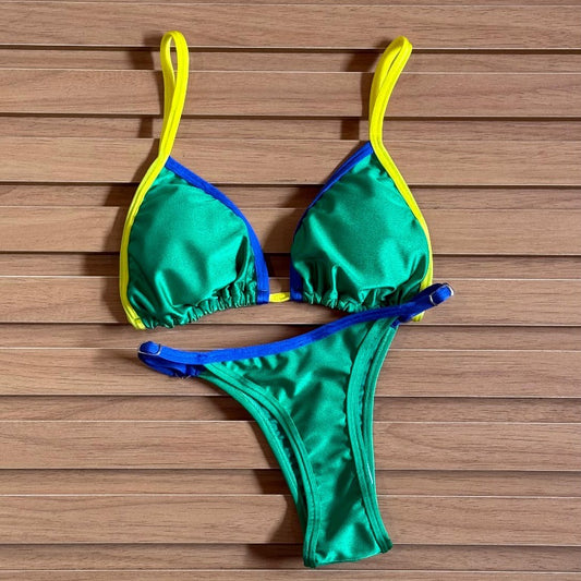 Biquini Cortininha Brasil com Bojo Moda Praia Fio Duplo Original Citrine